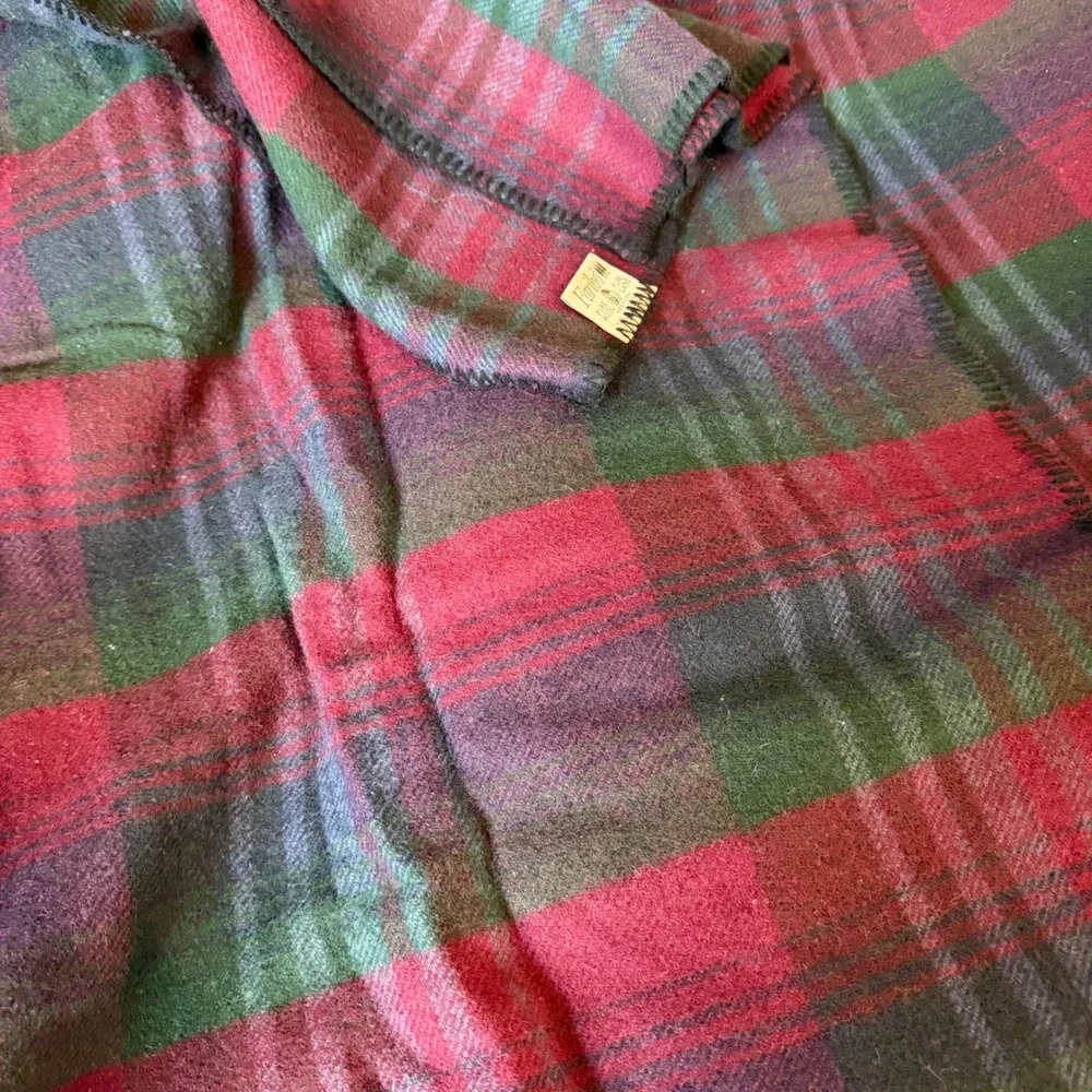Faribo Pure Wool Blanket Full Queen Plaid Burgundy Green Vintage Made in USA